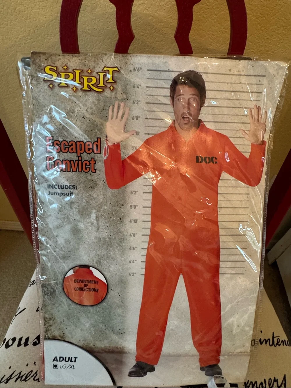 Spirit Halloween Escaped Convict Department of Corrections Orange Jumpsuit L/XL - Picture 1 of 4